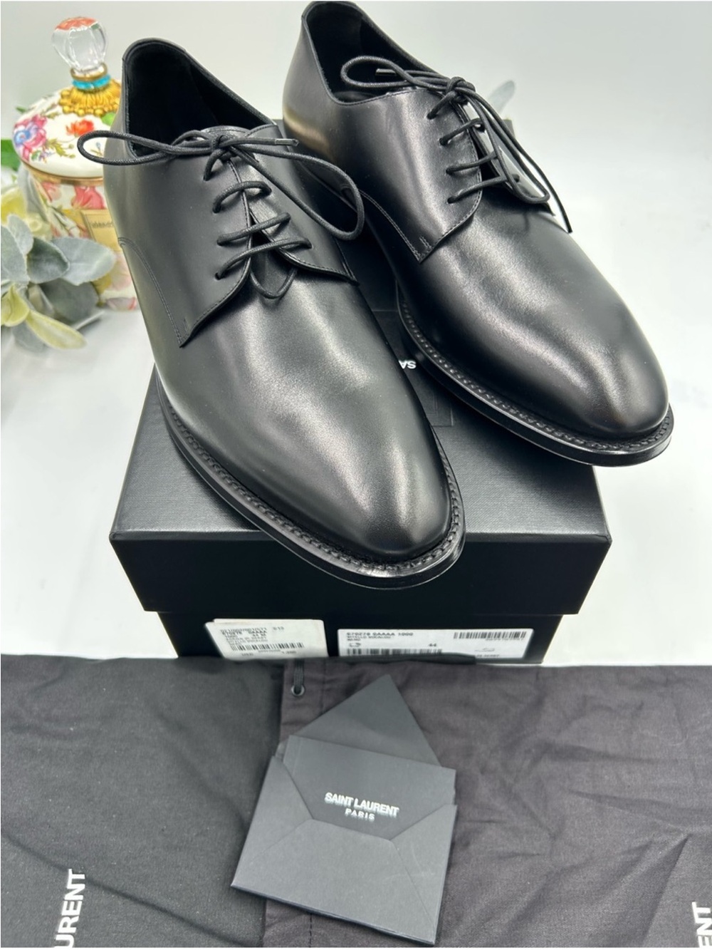 Men’s Saint Laurent ADRIEN Derby shoes in black glazed leather size 44 Italy - Picture 2 of 14
